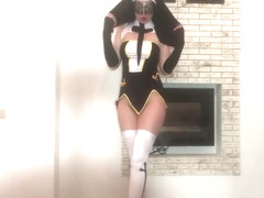 Nun showing off big natural boobs and hot body cosplay amateur homemade