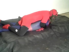 red and black spandex humps and cums spiderman