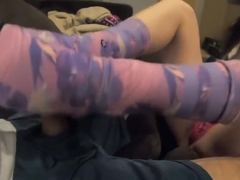Sexy sockjob in purple stance socks