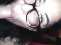 Nerdy teen sucking her step brothers big cock till he cums