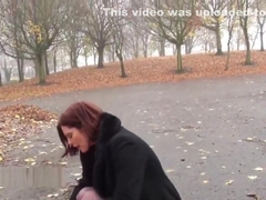 Redhead holly kiss flashing in public and outdoor dildo