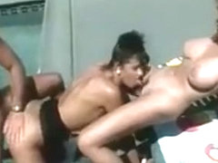 Eighties Hoties Sharing A Hard Dick By The Pool