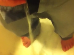 Peeing big clit standing up. Wetting self.