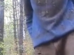 Mudding blue baggy panties in the forest, cumming and pissing