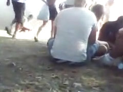 Drunk girls peeing in public at the music festival