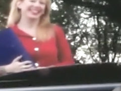 Cute ginger lady watches him jerk off in the car